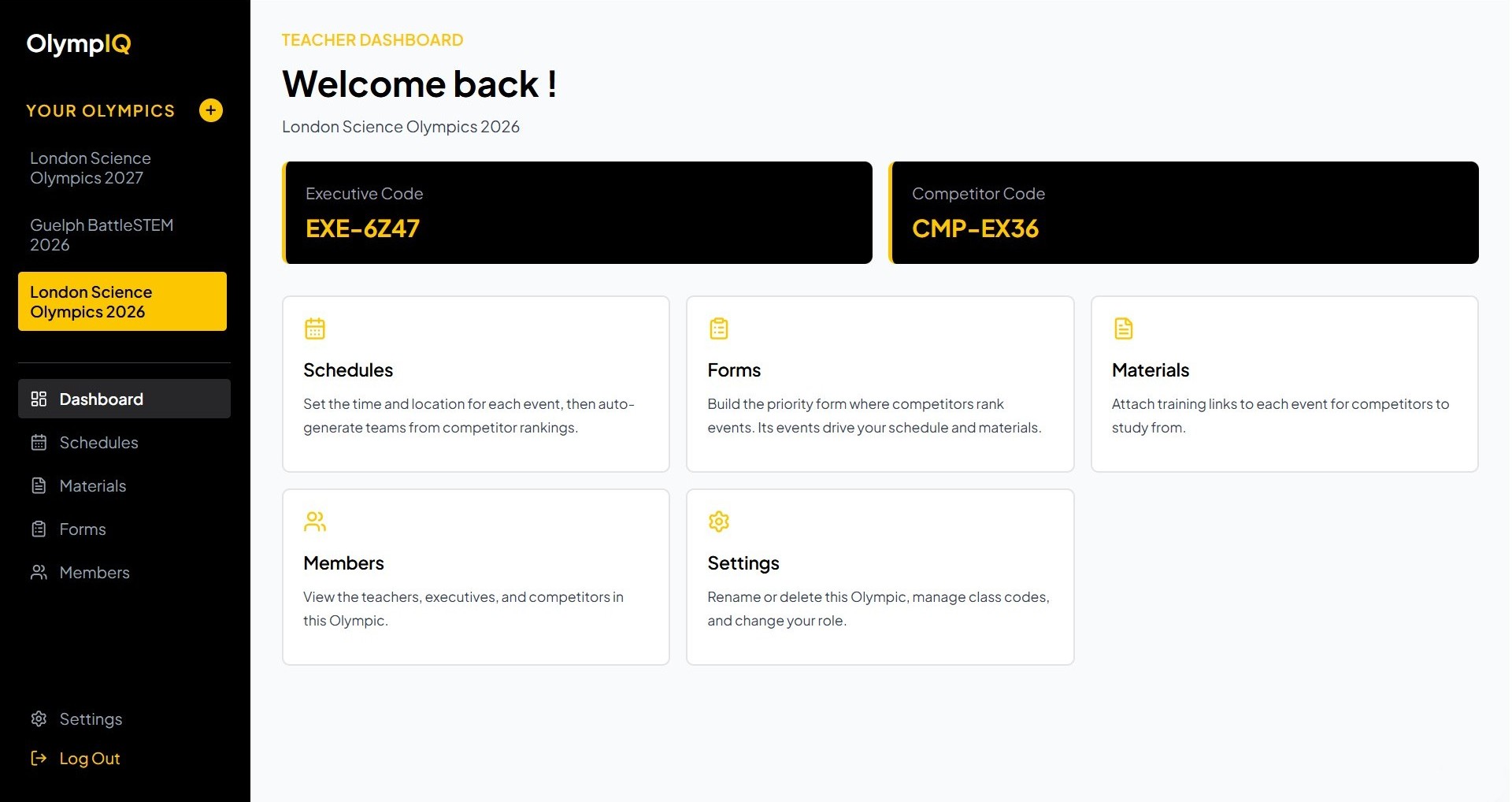 OlympIQ teacher dashboard